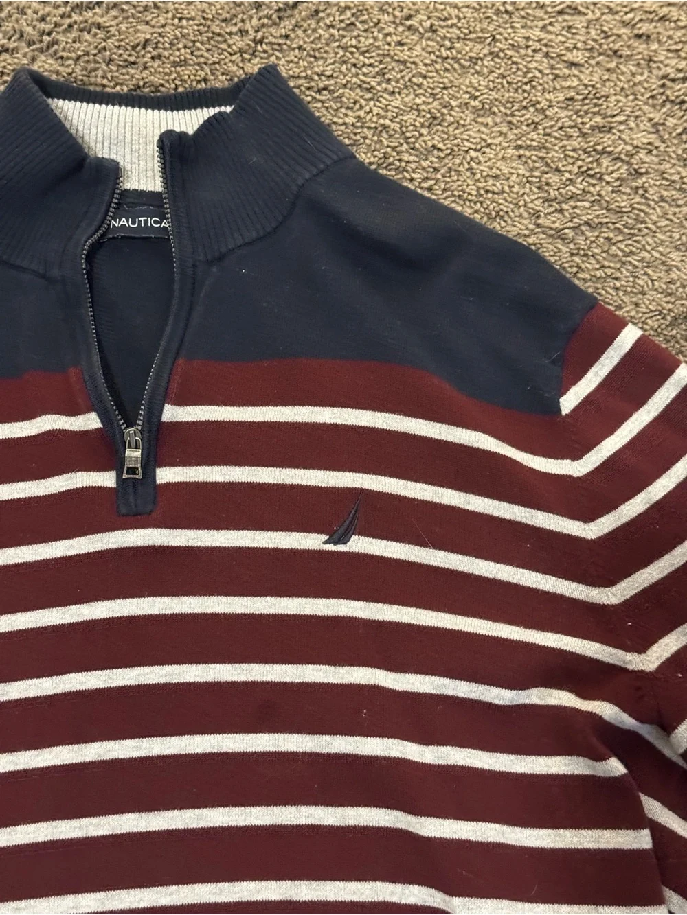 Nautica Navy, red & White Striped Half-Zip Pullover